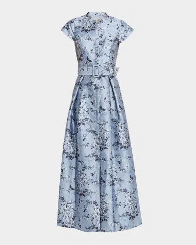 Sachin & Babi Marta Pleated Floral-print Mikado Gown In Multi