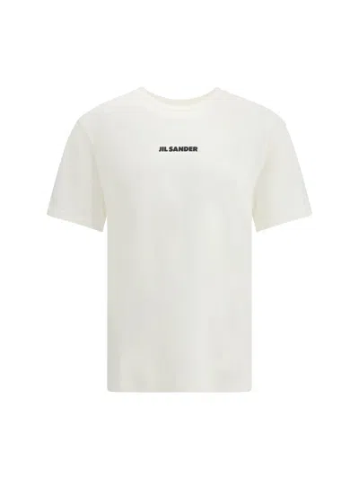 Jil Sander Men White Crewneck T-shirt With Logo Lettering On The Front In Cotton Man