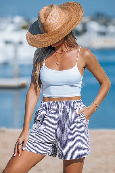 Cupshe Pinstripe Seersucker Straight Leg Shorts In Blue