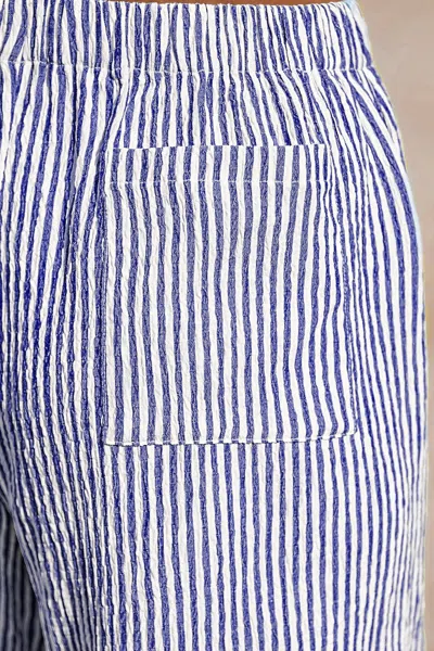 Cupshe Pinstripe Seersucker Straight Leg Shorts In Blue