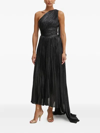 Marciano One-shoulder Pleated Midi Dress In Black