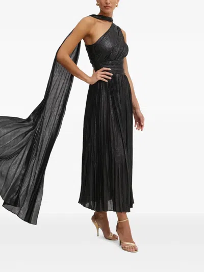 Marciano One-shoulder Pleated Midi Dress In Black