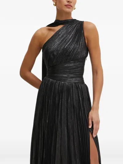 Marciano One-shoulder Pleated Midi Dress In Black