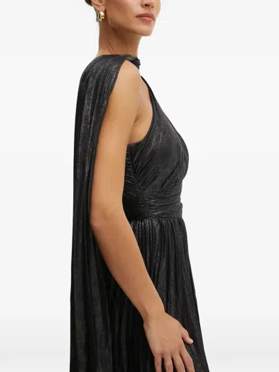 Marciano One-shoulder Pleated Midi Dress In Black