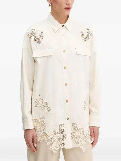 Marciano Floral-appliqué Pocket Shirt In White