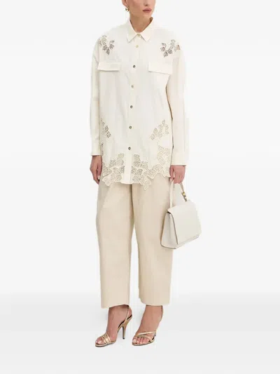 Marciano Floral-appliqué Pocket Shirt In White