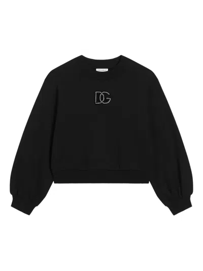 Dolce & Gabbana Sweatshirt With Dg Rhinestone Patch In Black