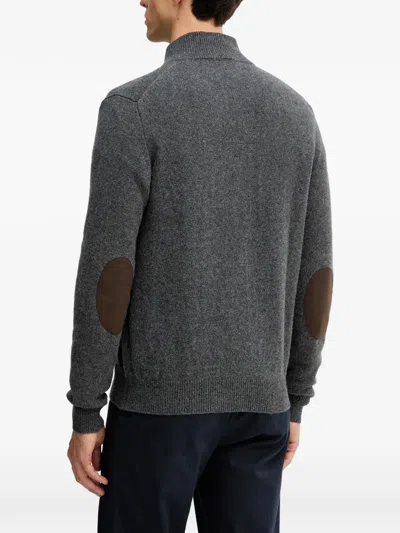 Hackett Elbow-patch Cardigan In Gray