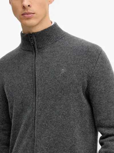 Hackett Elbow-patch Cardigan In Gray