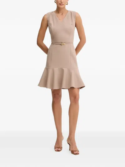 Marciano Belted V-neck Midi Dress In Neutral