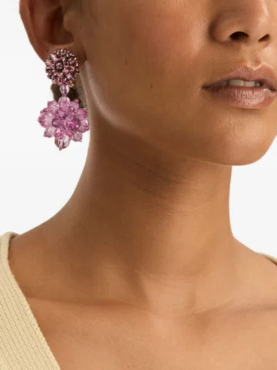 Oscar De La Renta Beaded Flower Earrings In Brown