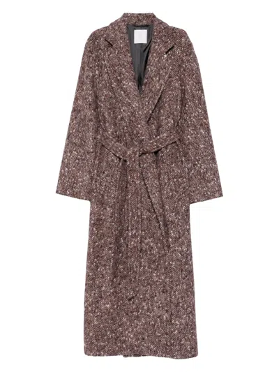 Eleventy Herringbone Tie-waist Coat In Brown