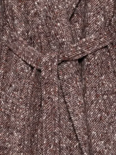 Eleventy Herringbone Tie-waist Coat In Brown