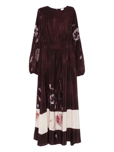 Eleventy Floral Midi Dress In Brown