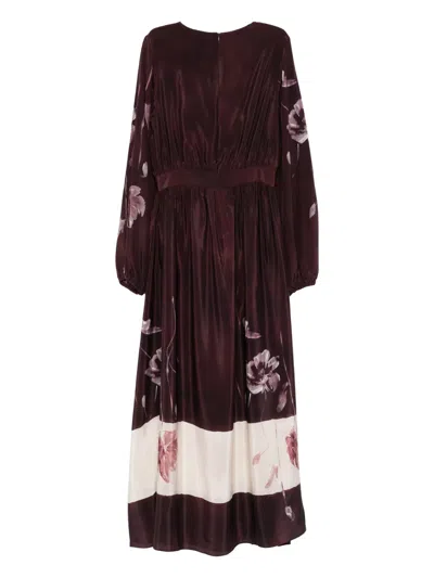Eleventy Floral Midi Dress In Brown