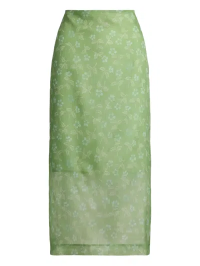 Polo Ralph Lauren Printed Silk Midi Skirt In Green