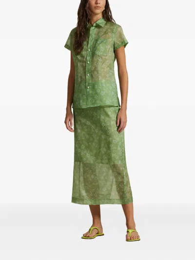 Polo Ralph Lauren Printed Silk Midi Skirt In Green