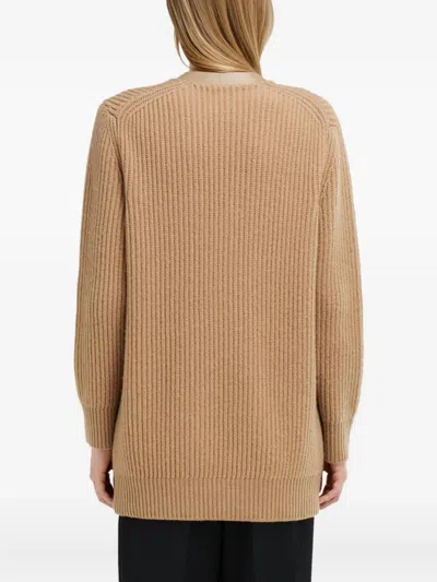 Ferragamo Leather-trim Buckle Cardigan In Brown