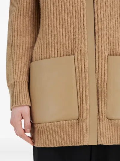 Ferragamo Leather-trim Buckle Cardigan In Brown