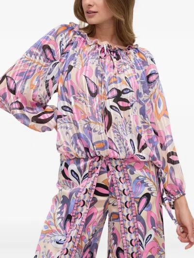 Marciano Ruffled Floral-print Blouse In Pink