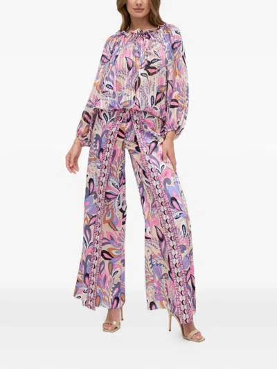 Marciano Ruffled Floral-print Blouse In Pink