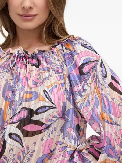 Marciano Ruffled Floral-print Blouse In Pink