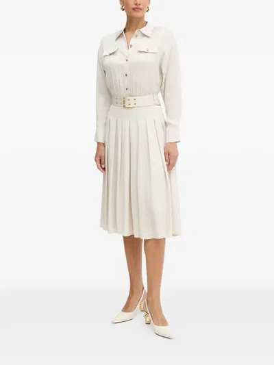 Marciano Polo-collar Pleated Midi Dress In Neutral