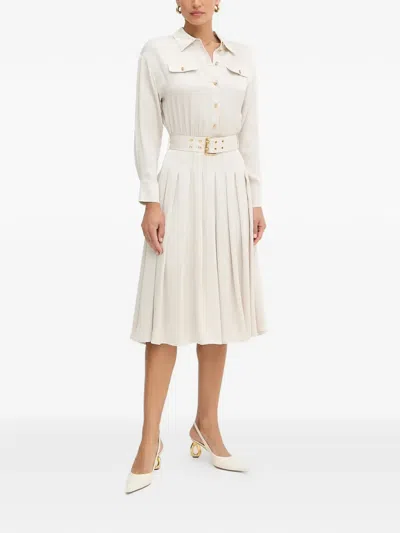 Marciano Polo-collar Pleated Midi Dress In Neutral