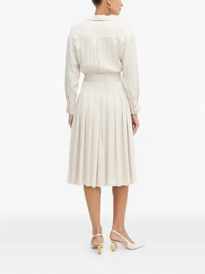 Marciano Polo-collar Pleated Midi Dress In Neutral