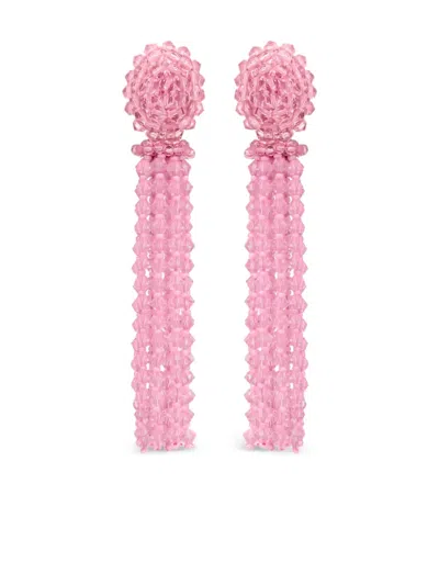 Oscar De La Renta Beaded-embellishments Tassel Earrings In Pink