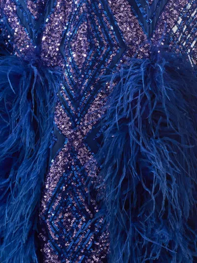 Taller Marmo Casta Diva Follies Sequin Feather Maxi Dress In Blue
