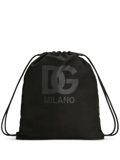 Dolce & Gabbana Logo Drawstring Bag In Black