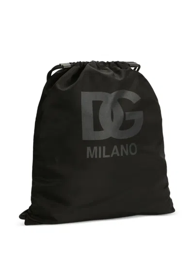 Dolce & Gabbana Logo Drawstring Bag In Black