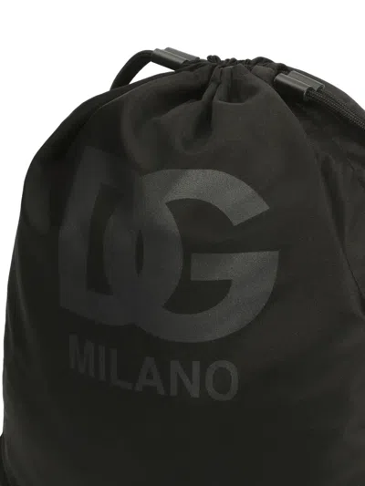 Dolce & Gabbana Logo Drawstring Bag In Black