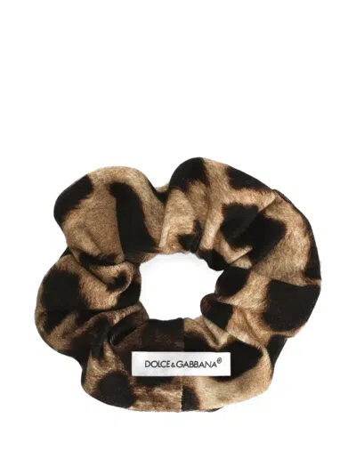 Dolce & Gabbana Leopard-print Hair Scrunchie In Brown