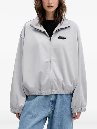 Hugo Boss Logo-patch-zip-up Bomber Jacket In Gray