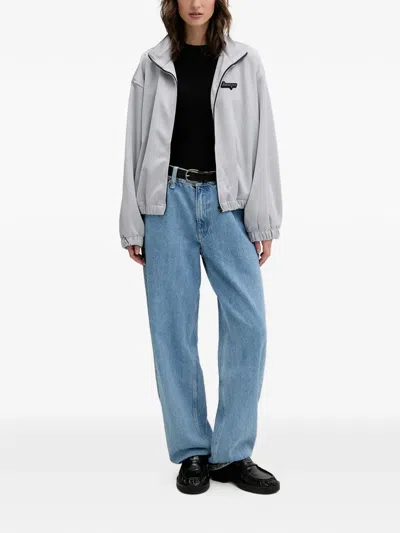 Hugo Boss Logo-patch-zip-up Bomber Jacket In Gray