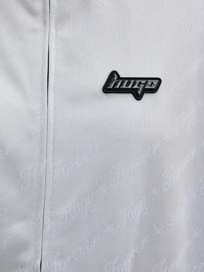 Hugo Boss Logo-patch-zip-up Bomber Jacket In Gray