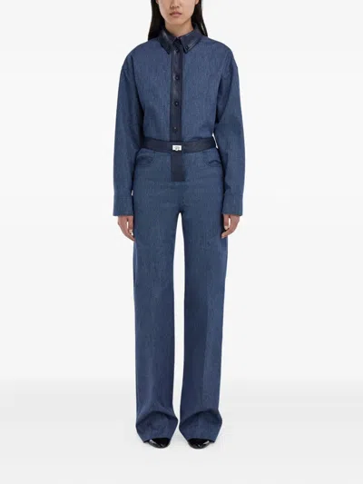 Ferragamo Leather-trim Denim Shirt In Blue
