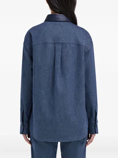 Ferragamo Leather-trim Denim Shirt In Blue