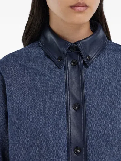 Ferragamo Leather-trim Denim Shirt In Blue
