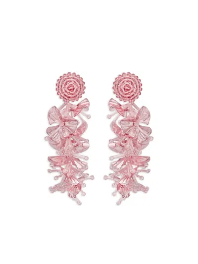 Oscar De La Renta Sequin Floral Earrings In Pink