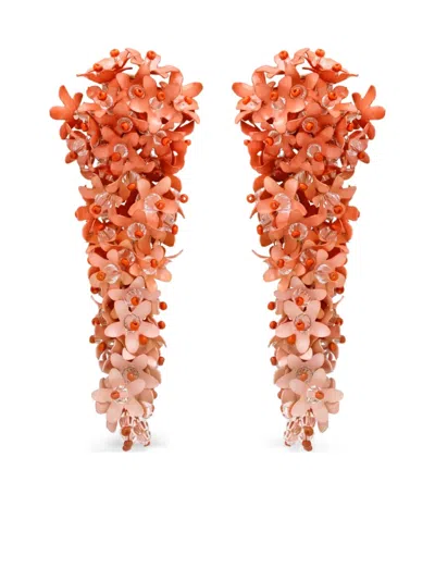 Oscar De La Renta Cascading-florals Clip-on Earrings In Orange