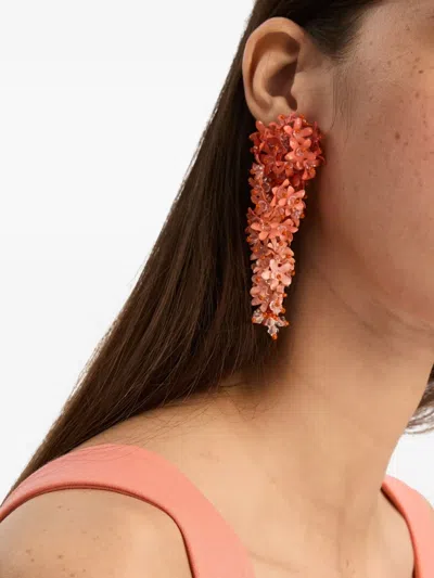 Oscar De La Renta Cascading-florals Clip-on Earrings In Orange
