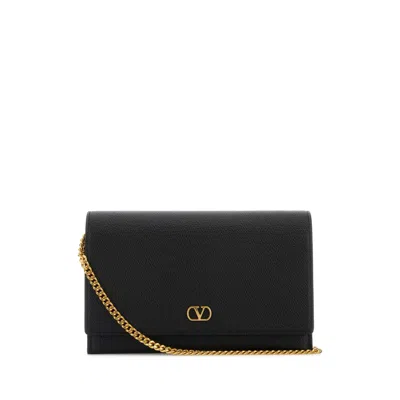Valentino Garavani Vlogo Signature Black Leather Clutch With Chain Strap