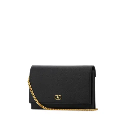Valentino Garavani Vlogo Signature Black Leather Clutch With Chain Strap