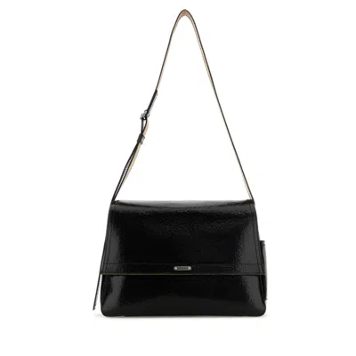 Alexander Mcqueen Black Leather The Slouch Crossbody Bag In Blackcaramelsilver
