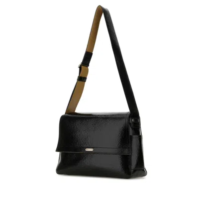 Alexander Mcqueen Black Leather The Slouch Crossbody Bag In Blackcaramelsilver