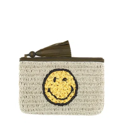 Anya Hindmarch Crochet Smiley-logo Clutch Bag In Neutral