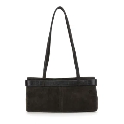 Osoi Brown Shoulder Bag With Belt Detail And Pendant Keys In Suede In Brown